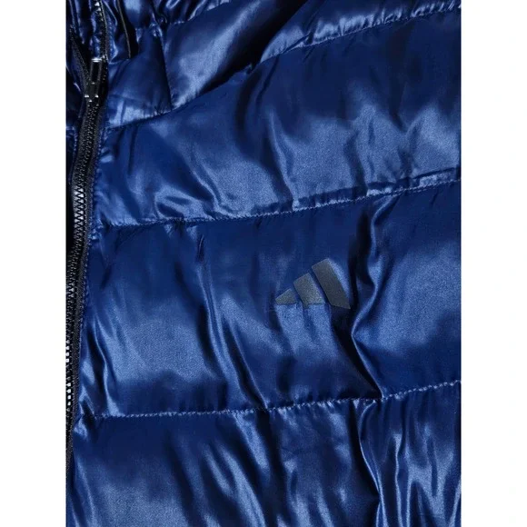 Adidas Itavic 3-Stripes Mens L Blue Hooded Puffer Jacket Full Zip Winter Coat